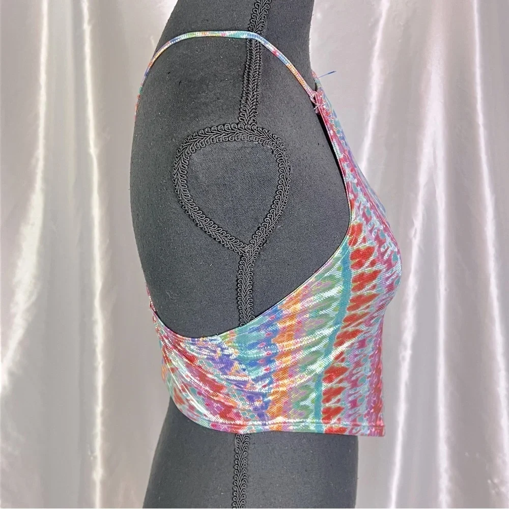 Windsor Iridescent Rainbow Halter Crop Top Festival Rave Y2K XS - Picture 4 of 6
